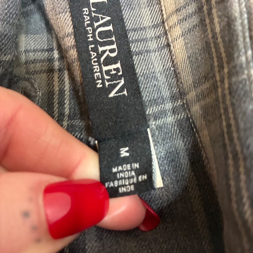 Lauren Ralph Lauren Grey Plaid Button Down Shirt Long Sleeve Pockets Medium - Picture 6 of 7